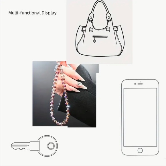 🍁Luxury Bag/Phone Chain Charm/Keychain Pink Rhinestone MAPLE LEAF Bling Beads